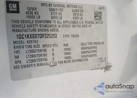 2013 Chevrolet Silverado 2500Hd Lt из США, поврежденный, VIN 1GC1KXE87DF225282